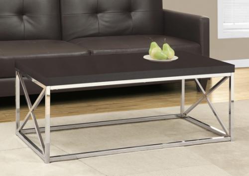 Monarch I 3270 COFFEE TABLE - CAPPUCCINO / CHROME METAL; With a rich cappuccino surface, and a stylish, thick paneled design, this cocktail table gives an exceptional look to any room; The modern rectangular shape and criss-cross chrome metal base provide sturdy support as well as a clean, contemporary look; Use this multi-functional table to compliment your living space; PRODUCT DIMENSIONS: 44